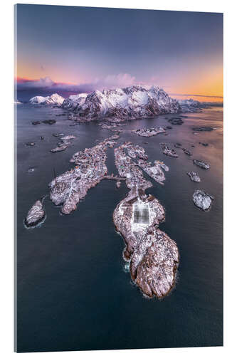 Acrylglasbild Henningsvaer im Morgenlicht