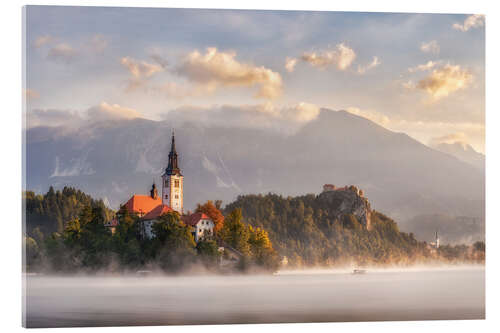 Stampa su vetro acrilico Luce del mattino sul lago di Bled