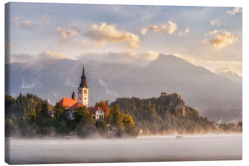 Stampa su tela Luce del mattino sul lago di Bled