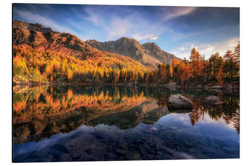 Aluminiumsbilde Golden light on Lake Saoseo