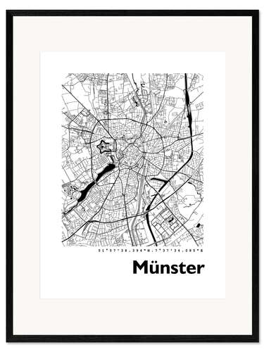 Impresión de arte enmarcada Mapa de la ciudad de Münster