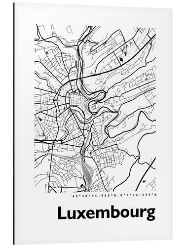 Tableau en aluminium Plan de la ville de Luxembourg