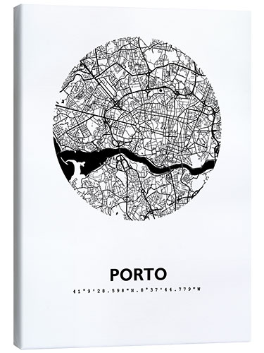 Canvas print City map of Porto, circle