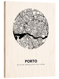 Wood print City map of Porto, circle