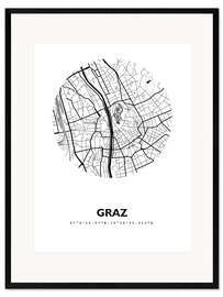 Ingelijste kunstdruk Map of Graz