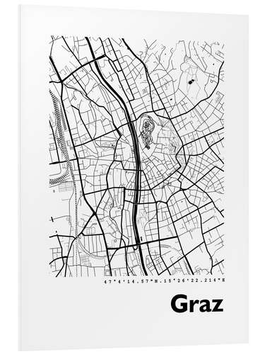 Print på skumplade Map of Graz