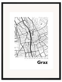 Gerahmter Kunstdruck Karte von Graz