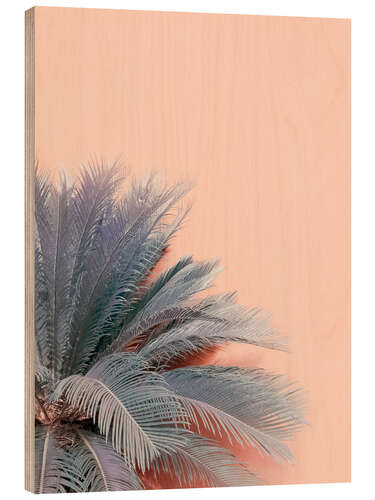 Wood print Blue palms on pink