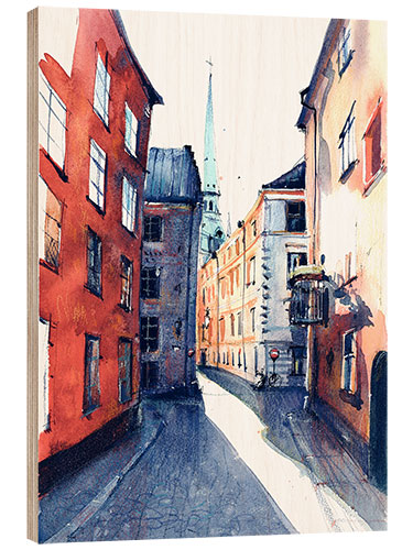 Tableau en bois Les rues de Stockholm