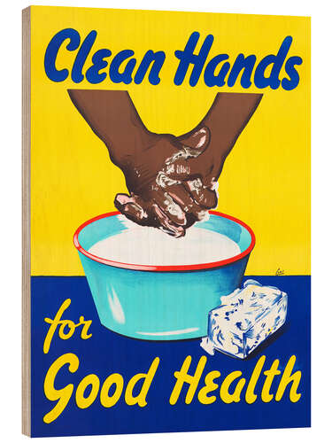 Wood print Clean hands for good health
