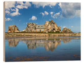 Holzbild Das kleine Haus zwischen den Felsen, Bretagne