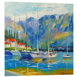 Foam board print Sailboats on the roadstead at the mountains