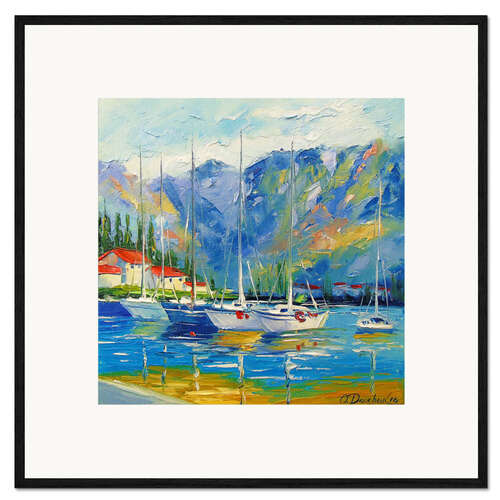 Framed art print Sailboats on the roadstead at the mountains