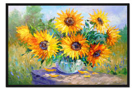 Gerahmter Kunstdruck Strauß Sonnenblumen in der Natur