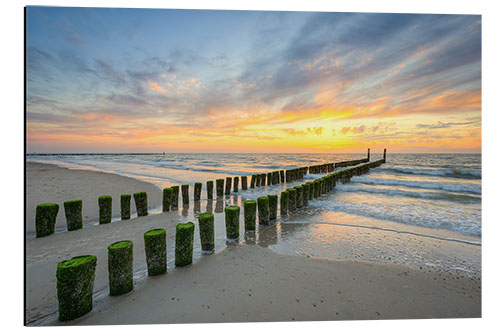 Aluminiumsbilde Sunset on the North Sea beach in Domburg