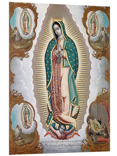 Print på skumplade Virgin of Guadalupe with the four apparitions