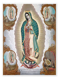 Wall print  Virgin of Guadalupe with the four apparitions - Nicolas Enriquez
