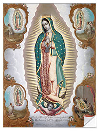 Selvklebende plakat Virgin of Guadalupe with the four apparitions