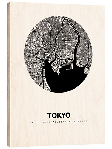 Cuadro de madera Mapa de la ciudad de Tokio