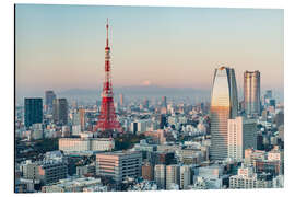 Tableau en aluminium Toits de Tokyo avec la tour de Tokyo et le mont Fuji