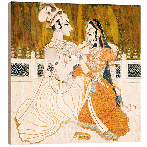 Quadro de madeira Krishna e Radha