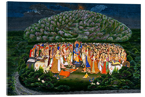 Acrylic print Krishna lifts the Govardhan mountain