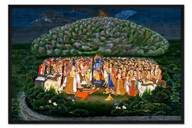 Gerahmter Kunstdruck Krishna hebt den Berg Govardhan