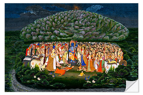 Naklejka na ścianę Krishna lifts the Govardhan mountain