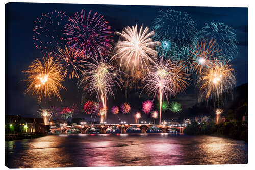 Canvas print Fireworks on the Old Bridge in Heidelberg