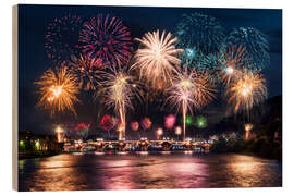 Wood print Fireworks on the Old Bridge in Heidelberg