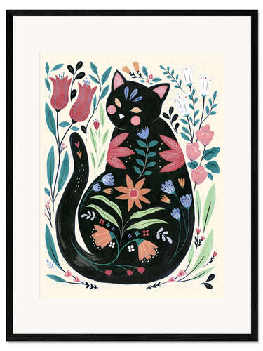 Framed art print Folksy Feline I