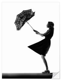 Selvklebende plakat Young woman with an umbrella