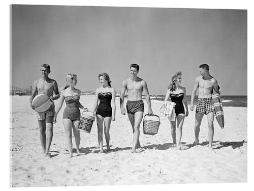 Acrylglasbild Am Strand in den 50ern