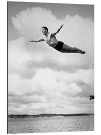 Aluminium print Springboard diver in the clouds