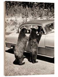 Holzbild Zwei Bären mit Oldtimer