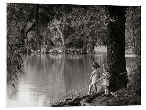 Tableau en PVC Deux enfants pêchant, années 1960