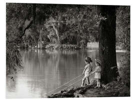 Foam board print Two children fishing, 1960s