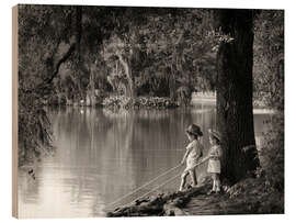 Hout print Two children fishing, 1960s