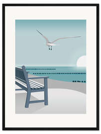Gerahmter Kunstdruck Bank am Meer
