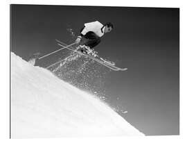 Tableau en plexi-alu Skieur alpin en plein saut, années 50