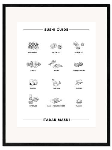Ingelijste kunstdruk Sushi guide