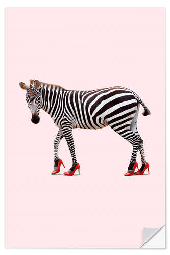 Selvklebende plakat Zebra in high heels