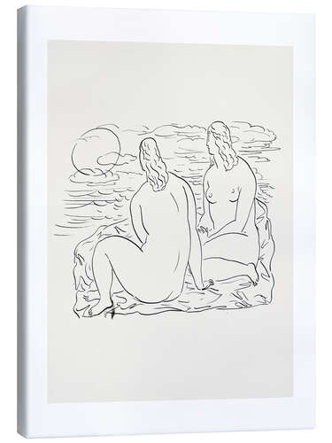 Canvas print Two nude women sitting by the sea