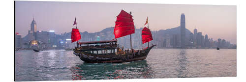 Aluminium print Hong Kong skyline with junk