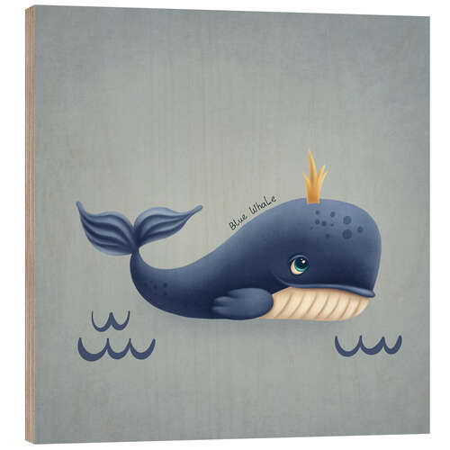 Wood print Little blue whale