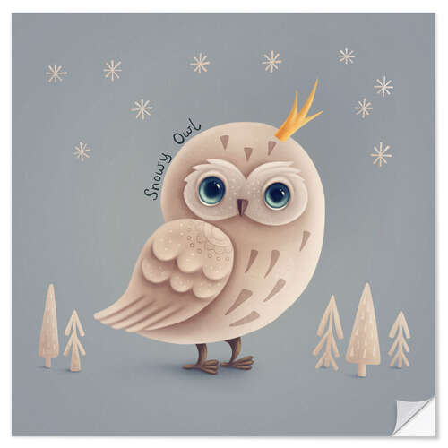 Selvklebende plakat Little snowy owl