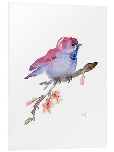 Foam board print Bird on a flowering branch