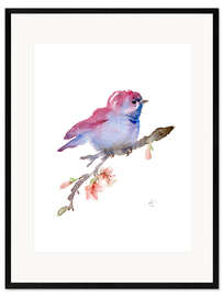 Ingelijste kunstdruk Bird on a flowering branch