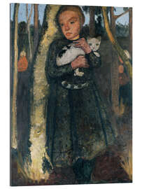 Galleritryk Girl in the birch forest with cat