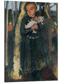 Magnettafel Mädchen im Birkenwald mit Katze